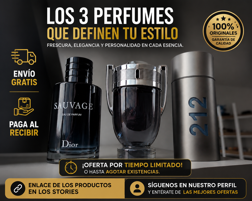 KIT 3 PERFUMES (SAUVAGE+INVICTUS+212VIP MEN)