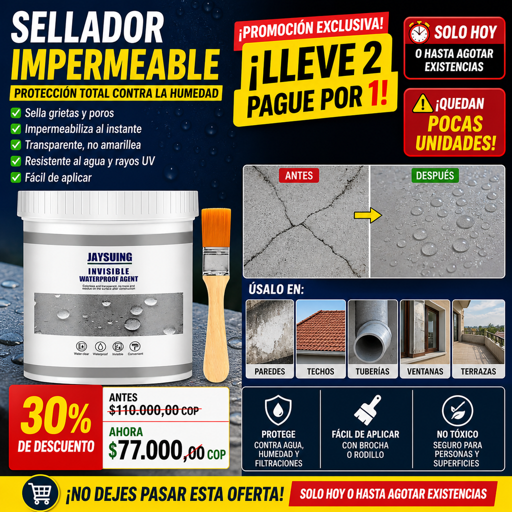 🚨 SELLADOR IMPERMEABILIZANTE LLEVA 2 Y PAGA 1 – ¡ÚLTIMAS UNIDADES! 🚨